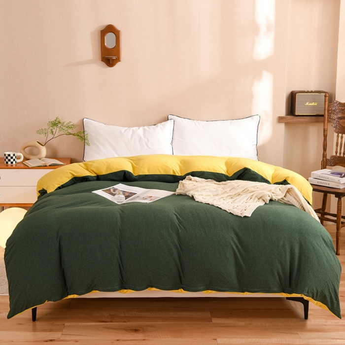 91家纺网 家纺一手货源 找家纺 甜之梦 2025新款针织棉拼色单被套(任何尺寸都可以定制) 墨绿+姜黄