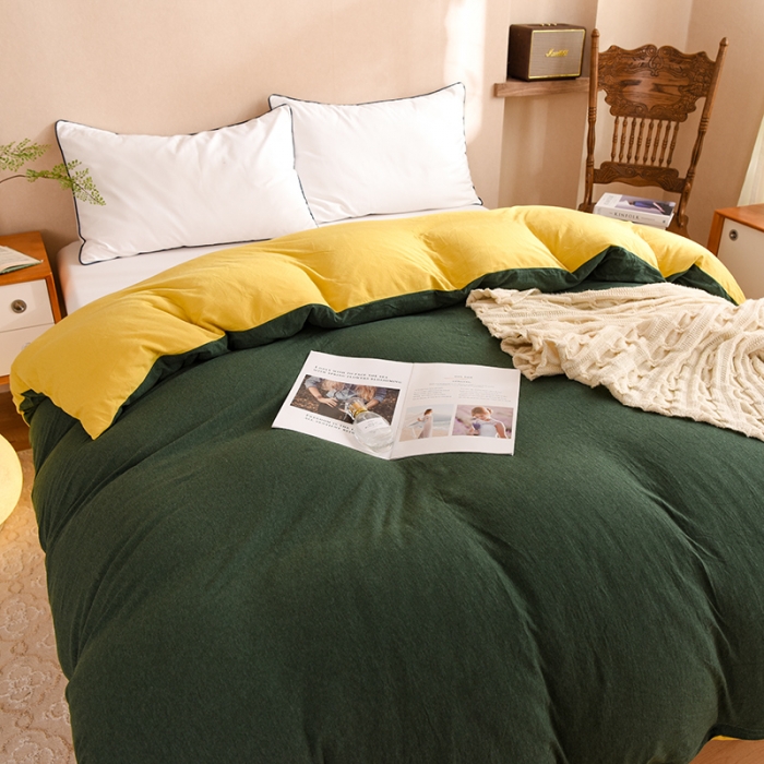 91家纺网 家纺一手货源 找家纺 甜之梦 2025新款针织棉拼色单被套(任何尺寸都可以定制) 墨绿+姜黄