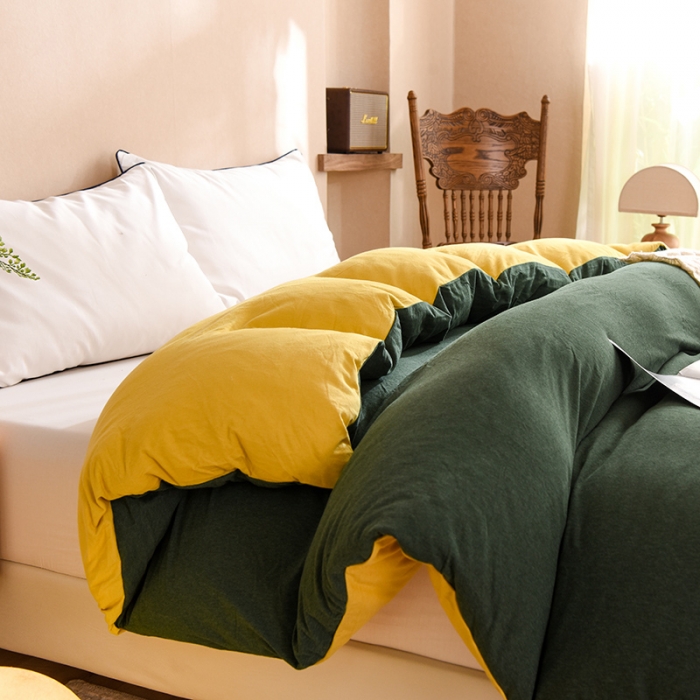 91家纺网 家纺一手货源 找家纺 甜之梦 2025新款针织棉拼色单被套(任何尺寸都可以定制) 墨绿+姜黄