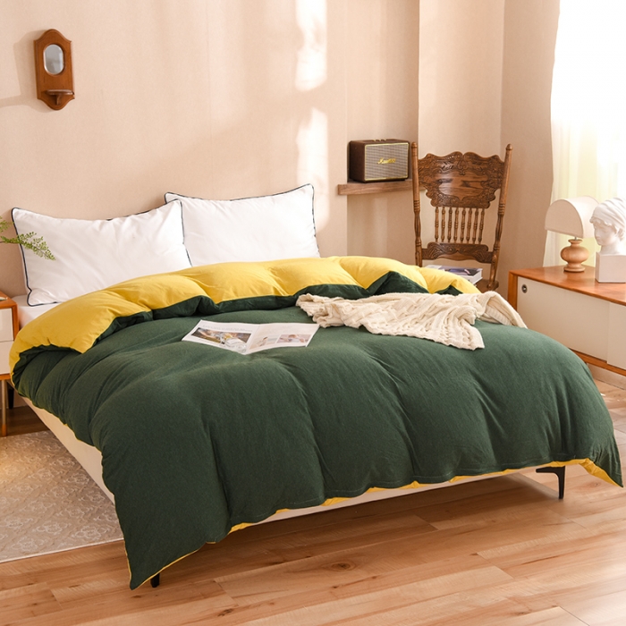 91家纺网 家纺一手货源 找家纺 甜之梦 2025新款针织棉拼色单被套(任何尺寸都可以定制) 墨绿+姜黄