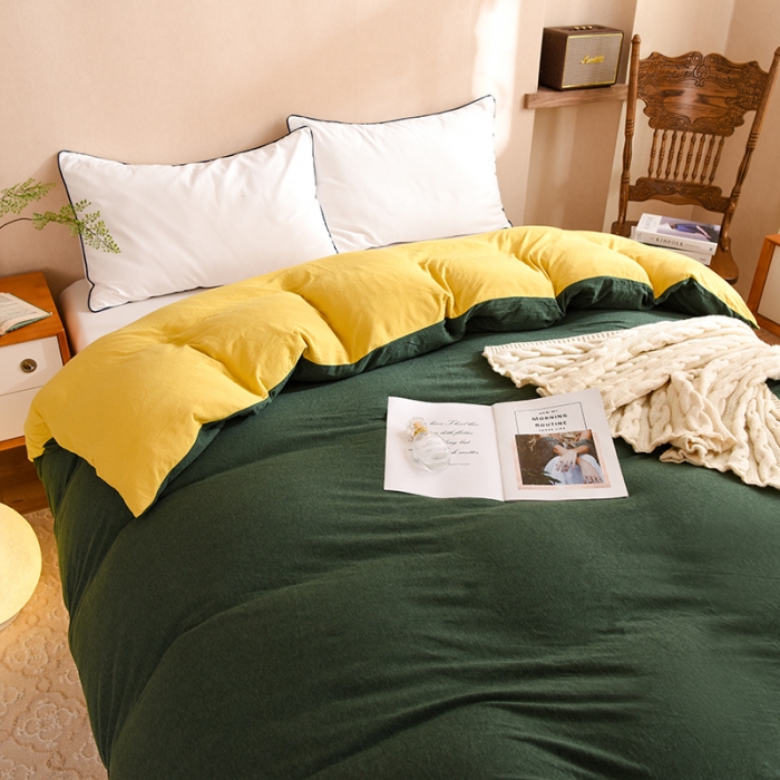 91家纺网 家纺一手货源 找家纺 甜之梦 2025新款针织棉拼色单被套(任何尺寸都可以定制) 墨绿+姜黄