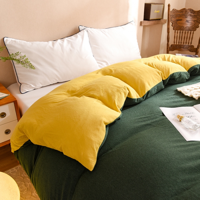 91家纺网 家纺一手货源 找家纺 甜之梦 2025新款针织棉拼色单被套(任何尺寸都可以定制) 墨绿+姜黄