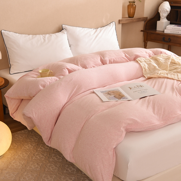 91家纺网 家纺一手货源 找家纺 甜之梦 2025新款针织棉拼色单被套(任何尺寸都可以定制) 浅粉