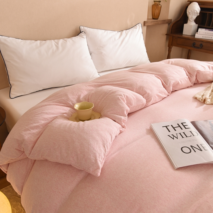 91家纺网 家纺一手货源 找家纺 甜之梦 2025新款针织棉拼色单被套(任何尺寸都可以定制) 浅粉