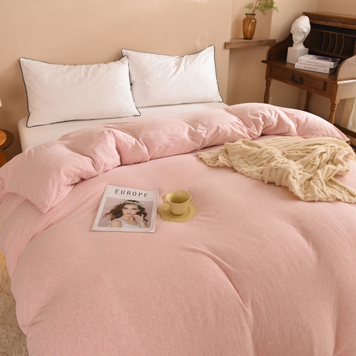 91家纺网 家纺一手货源 找家纺 甜之梦 2025新款针织棉拼色单被套(任何尺寸都可以定制) 浅粉