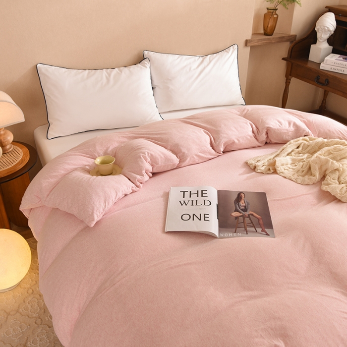 91家纺网 家纺一手货源 找家纺 甜之梦 2025新款针织棉拼色单被套(任何尺寸都可以定制) 浅粉