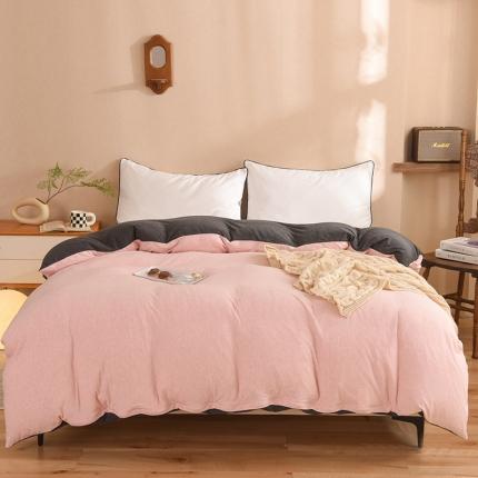 甜之梦 2025新款针织棉拼色单被套(任何尺寸都可以定制) 浅粉+碳黑