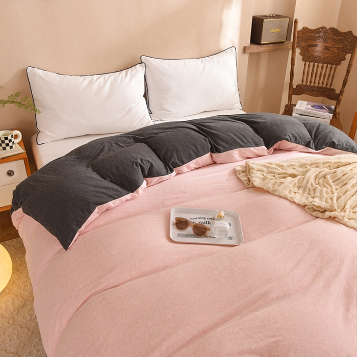 91家纺网 家纺一手货源 找家纺 甜之梦 2025新款针织棉拼色单被套(任何尺寸都可以定制) 浅粉+碳黑