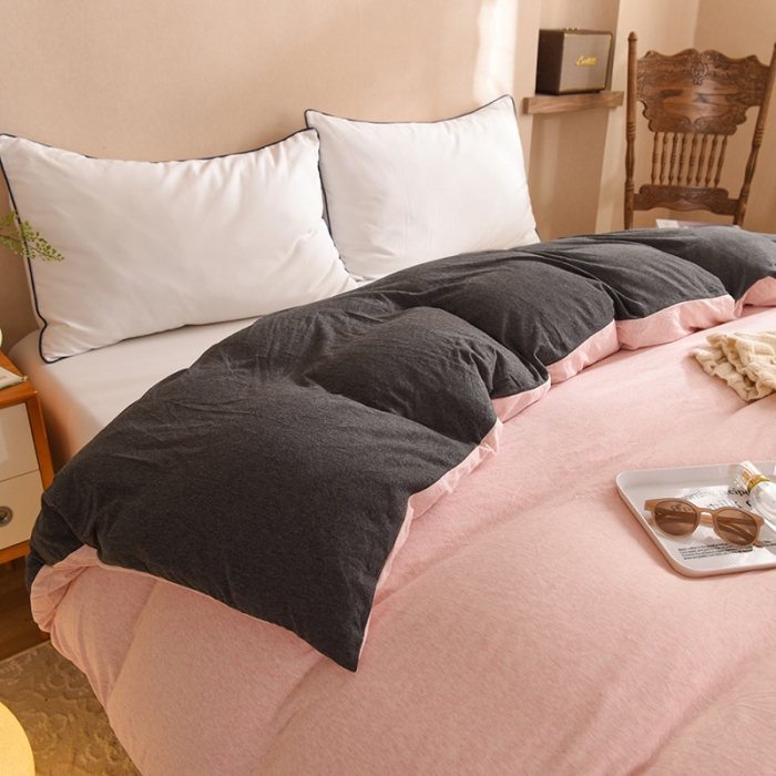 91家纺网 家纺一手货源 找家纺 甜之梦 2025新款针织棉拼色单被套(任何尺寸都可以定制) 浅粉+碳黑