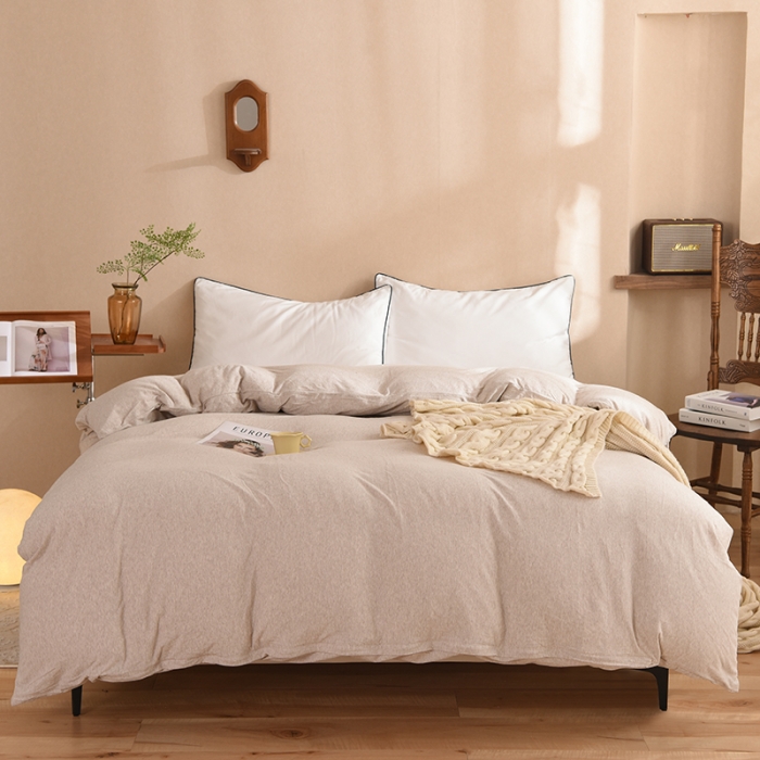 91家纺网 家纺一手货源 找家纺 甜之梦 2025新款针织棉拼色单被套(任何尺寸都可以定制) 浅咖