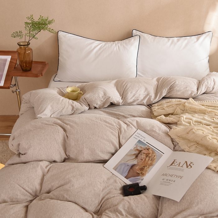 91家纺网 家纺一手货源 找家纺 甜之梦 2025新款针织棉拼色单被套(任何尺寸都可以定制) 浅咖