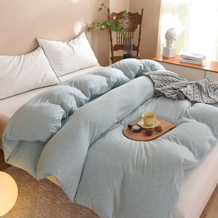 91家纺网 家纺一手货源 找家纺 甜之梦 2025新款针织棉拼色单被套(任何尺寸都可以定制) 水绿