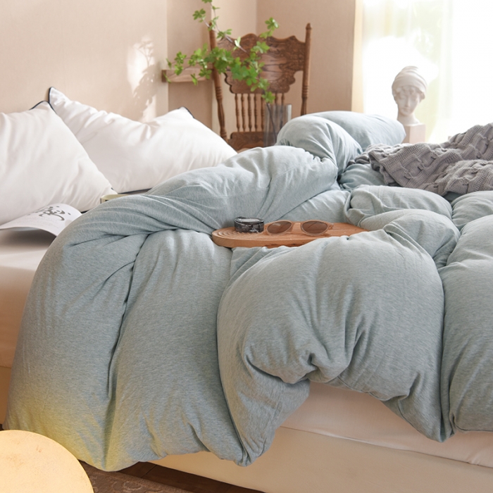 91家纺网 家纺一手货源 找家纺 甜之梦 2025新款针织棉拼色单被套(任何尺寸都可以定制) 水绿