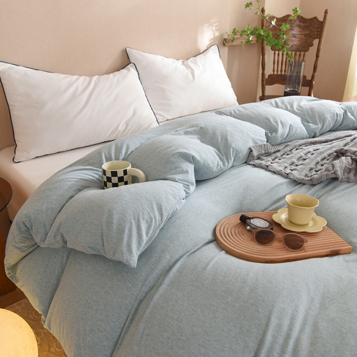 91家纺网 家纺一手货源 找家纺 甜之梦 2025新款针织棉拼色单被套(任何尺寸都可以定制) 水绿