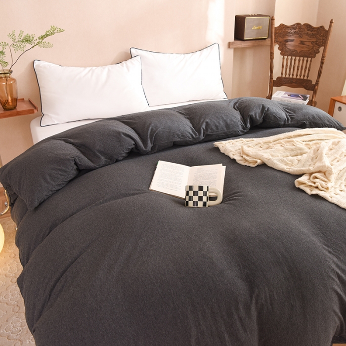 91家纺网 家纺一手货源 找家纺 甜之梦 2025新款针织棉拼色单被套(任何尺寸都可以定制) 碳黑