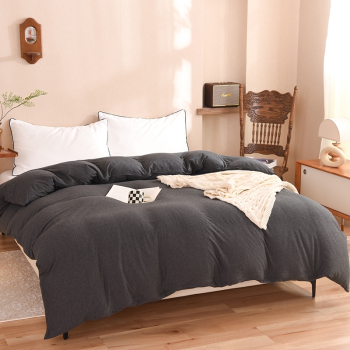 91家纺网 家纺一手货源 找家纺 甜之梦 2025新款针织棉拼色单被套(任何尺寸都可以定制) 碳黑