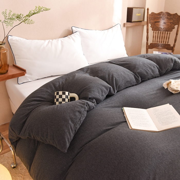 91家纺网 家纺一手货源 找家纺 甜之梦 2025新款针织棉拼色单被套(任何尺寸都可以定制) 碳黑