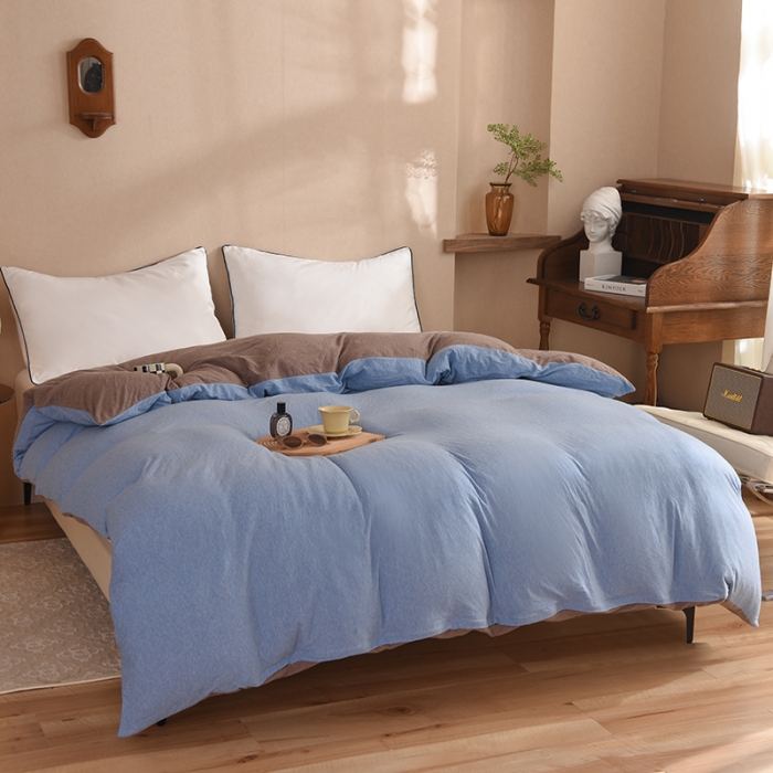 91家纺网 家纺一手货源 找家纺 甜之梦 2025新款针织棉拼色单被套(任何尺寸都可以定制) 天兰+深咖