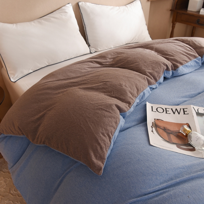 91家纺网 家纺一手货源 找家纺 甜之梦 2025新款针织棉拼色单被套(任何尺寸都可以定制) 天兰+深咖