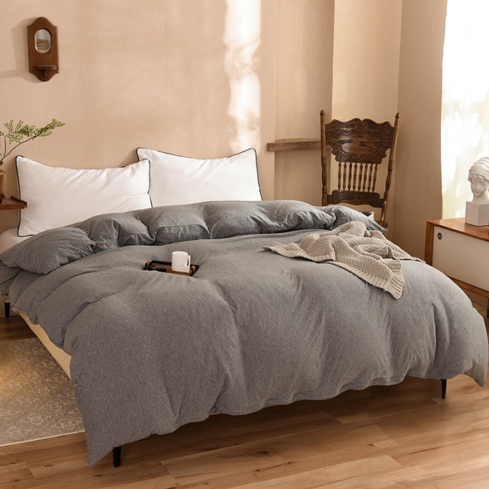 91家纺网 家纺一手货源 找家纺 甜之梦 2025新款针织棉拼色单被套(任何尺寸都可以定制) 雅灰