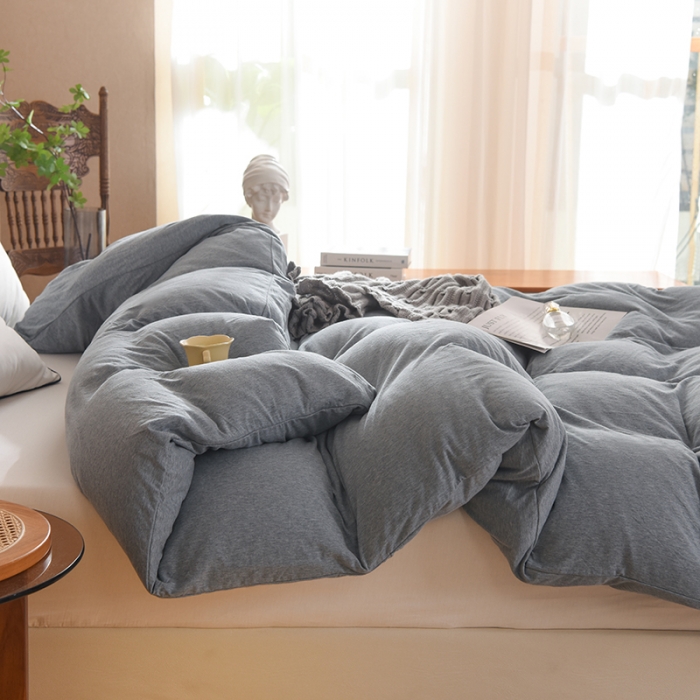 91家纺网 家纺一手货源 找家纺 甜之梦 2025新款针织棉拼色单被套(任何尺寸都可以定制) 烟蓝