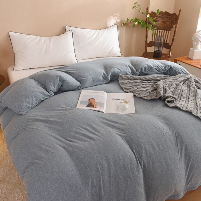 91家纺网 家纺一手货源 找家纺 甜之梦 2025新款针织棉拼色单被套(任何尺寸都可以定制) 烟蓝