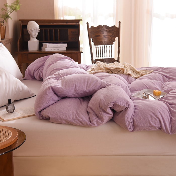 91家纺网 家纺一手货源 找家纺 甜之梦 2025新款针织棉拼色单被套(任何尺寸都可以定制) 紫色