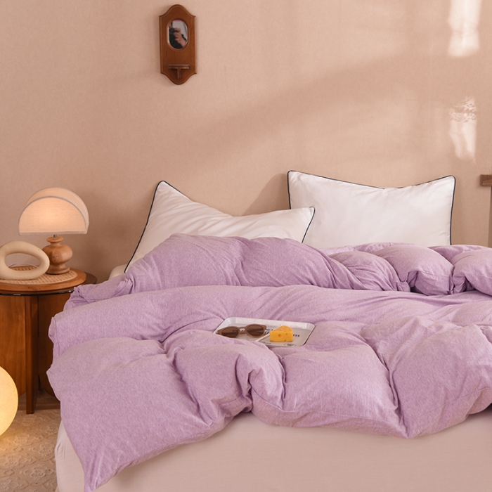 91家纺网 家纺一手货源 找家纺 甜之梦 2025新款针织棉拼色单被套(任何尺寸都可以定制) 紫色