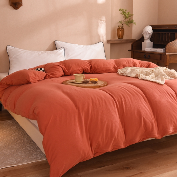 91家纺网 家纺一手货源 找家纺 甜之梦 2025新款针织棉拼色单被套(任何尺寸都可以定制) 棕红