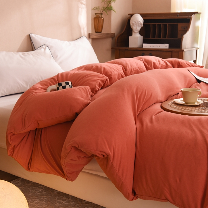 91家纺网 家纺一手货源 找家纺 甜之梦 2025新款针织棉拼色单被套(任何尺寸都可以定制) 棕红