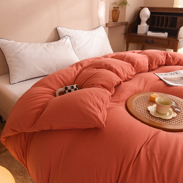 91家纺网 家纺一手货源 找家纺 甜之梦 2025新款针织棉拼色单被套(任何尺寸都可以定制) 棕红