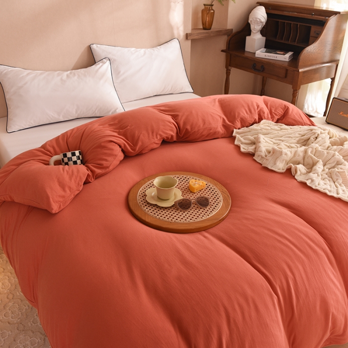 91家纺网 家纺一手货源 找家纺 甜之梦 2025新款针织棉拼色单被套(任何尺寸都可以定制) 棕红