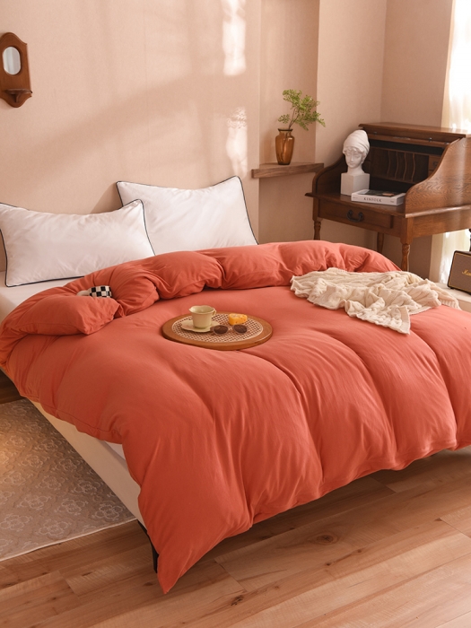 91家纺网 家纺一手货源 找家纺 甜之梦 2025新款针织棉拼色单被套(任何尺寸都可以定制) 棕红