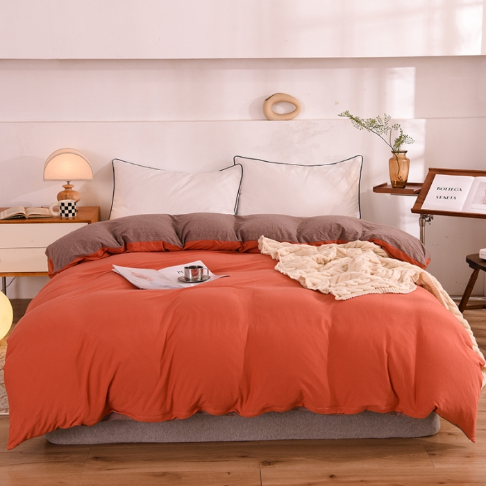 91家纺网 家纺一手货源 找家纺 甜之梦 2025新款针织棉拼色单被套(任何尺寸都可以定制) 棕红＋深咖