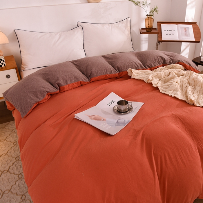 91家纺网 家纺一手货源 找家纺 甜之梦 2025新款针织棉拼色单被套(任何尺寸都可以定制) 棕红＋深咖