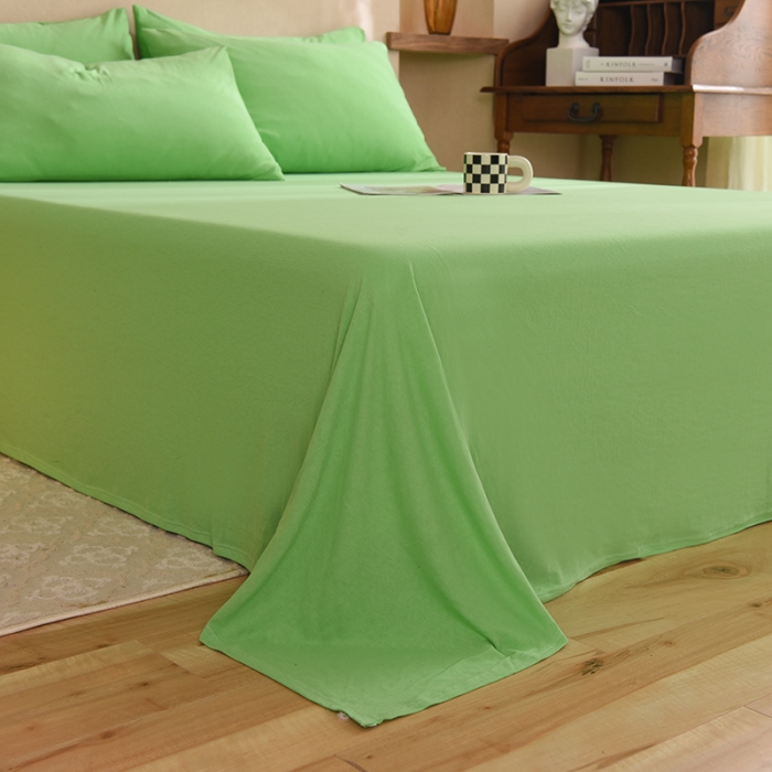 91家纺网 家纺一手货源 找家纺 甜之梦 2025新款针织棉拼色单床单(任何尺寸都可以定制) 果绿