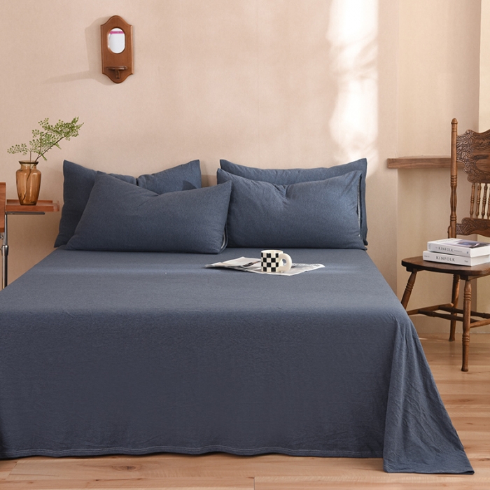 91家纺网 家纺一手货源 找家纺 甜之梦 2025新款针织棉拼色单床单(任何尺寸都可以定制) 海军蓝