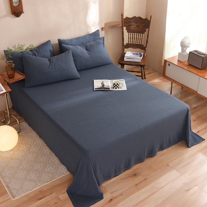 91家纺网 家纺一手货源 找家纺 甜之梦 2025新款针织棉拼色单床单(任何尺寸都可以定制) 海军蓝