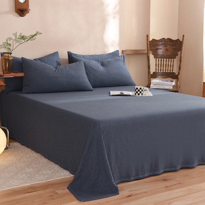 91家纺网 家纺一手货源 找家纺 甜之梦 2025新款针织棉拼色单床单(任何尺寸都可以定制) 海军蓝