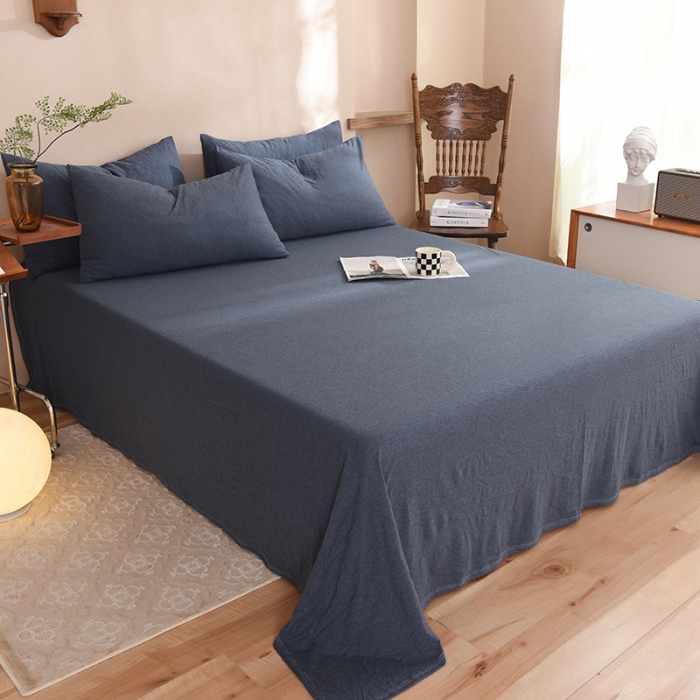 91家纺网 家纺一手货源 找家纺 甜之梦 2025新款针织棉拼色单床单(任何尺寸都可以定制) 海军蓝