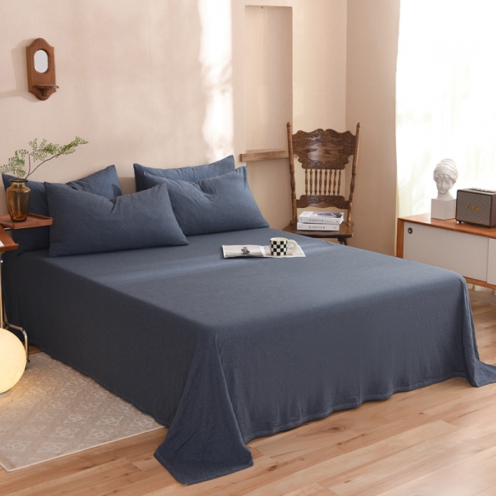 91家纺网 家纺一手货源 找家纺 甜之梦 2025新款针织棉拼色单床单(任何尺寸都可以定制) 海军蓝