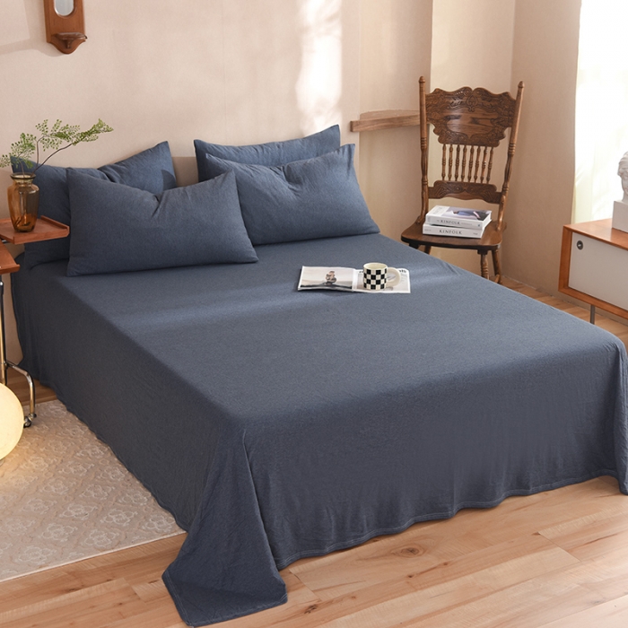 91家纺网 家纺一手货源 找家纺 甜之梦 2025新款针织棉拼色单床单(任何尺寸都可以定制) 海军蓝