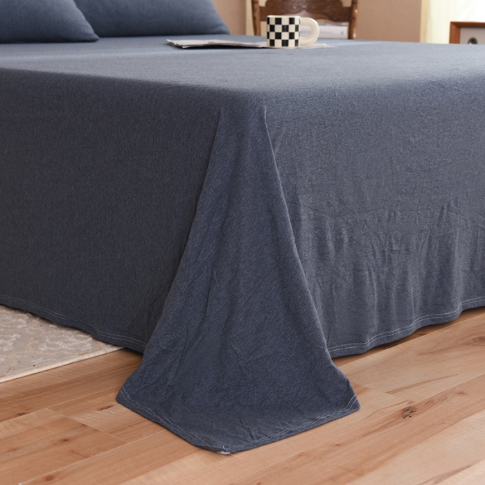 91家纺网 家纺一手货源 找家纺 甜之梦 2025新款针织棉拼色单床单(任何尺寸都可以定制) 海军蓝