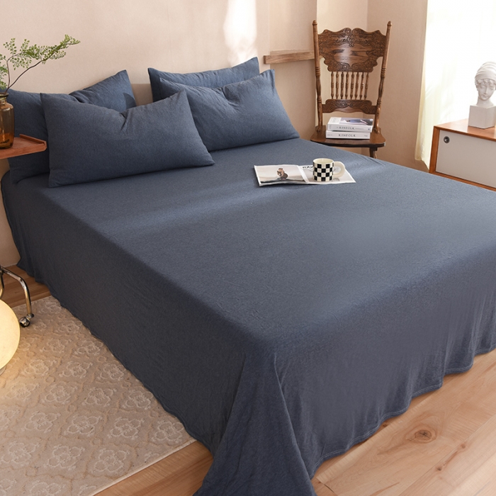 91家纺网 家纺一手货源 找家纺 甜之梦 2025新款针织棉拼色单床单(任何尺寸都可以定制) 海军蓝