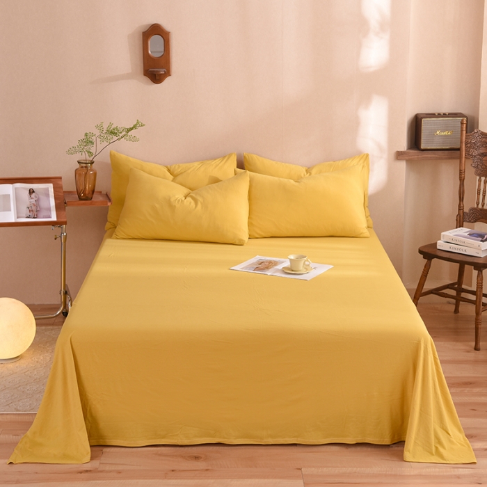 91家纺网 家纺一手货源 找家纺 甜之梦 2025新款针织棉拼色单床单(任何尺寸都可以定制) 姜黄