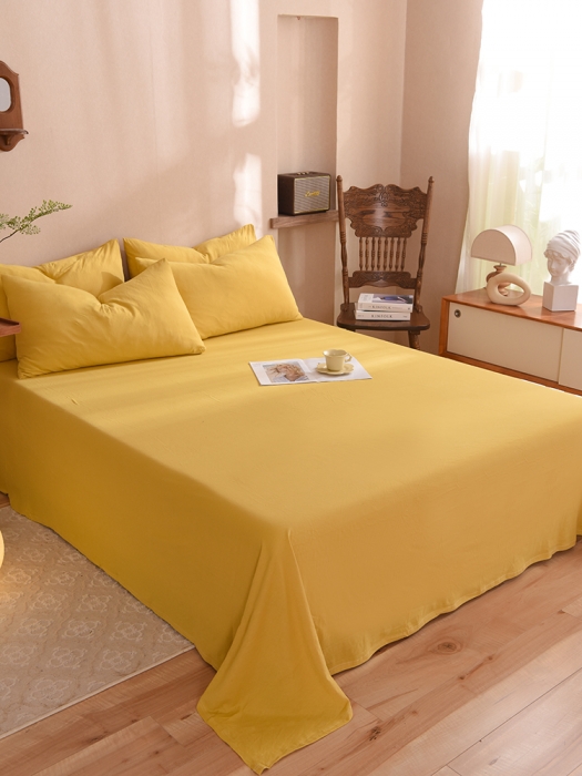 91家纺网 家纺一手货源 找家纺 甜之梦 2025新款针织棉拼色单床单(任何尺寸都可以定制) 姜黄