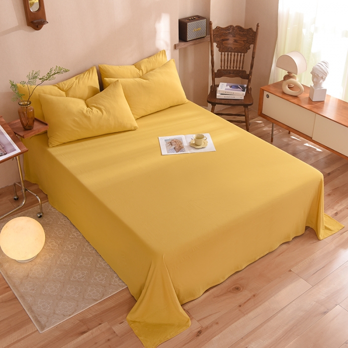 91家纺网 家纺一手货源 找家纺 甜之梦 2025新款针织棉拼色单床单(任何尺寸都可以定制) 姜黄