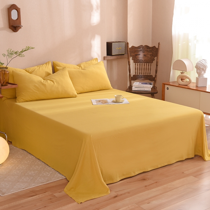 91家纺网 家纺一手货源 找家纺 甜之梦 2025新款针织棉拼色单床单(任何尺寸都可以定制) 姜黄