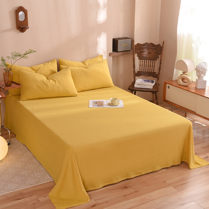 91家纺网 家纺一手货源 找家纺 甜之梦 2025新款针织棉拼色单床单(任何尺寸都可以定制) 姜黄