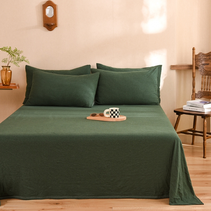 91家纺网 家纺一手货源 找家纺 甜之梦 2025新款针织棉拼色单床单(任何尺寸都可以定制) 墨绿